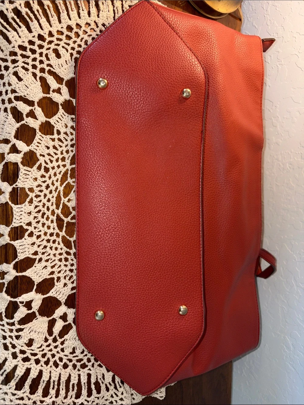 Nine West Red Pebbled Tote with Gold Logo Charm